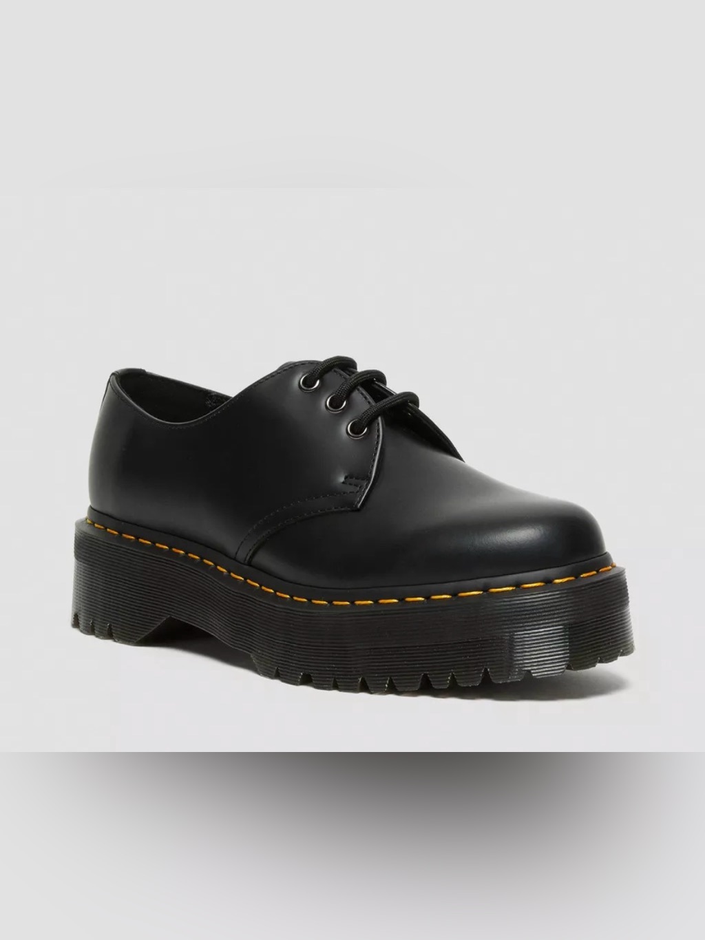 Dr. Martens Black Lace-Up Platform Shoes With Yellow Stitching